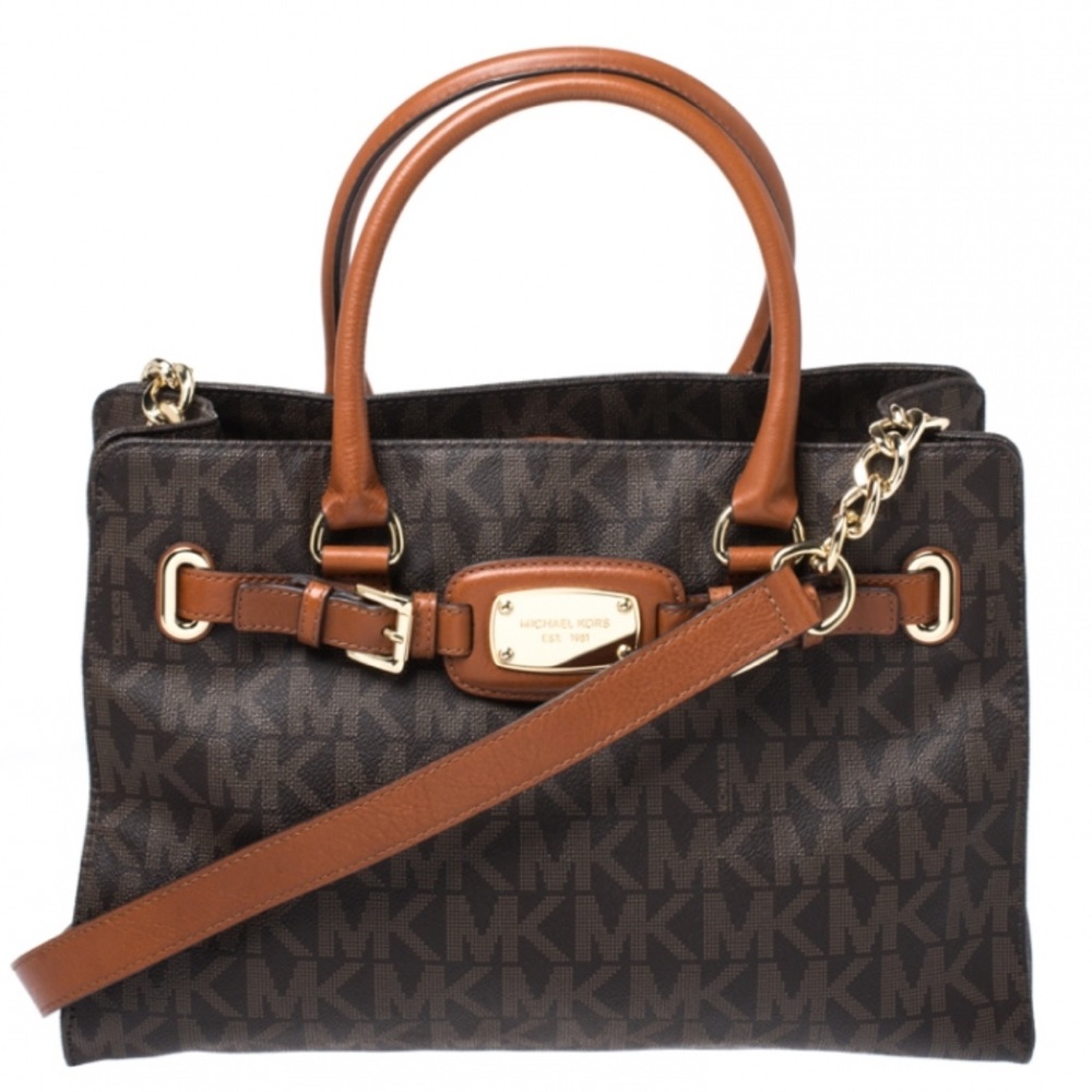 Michael Kors Brown Signature Coated Canvas and Leather Hamilton East West Tote